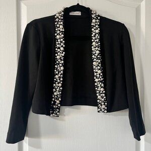Calvin Klein Shrug Bolero Black w/ Pearl Beading Evening Holiday Sz S